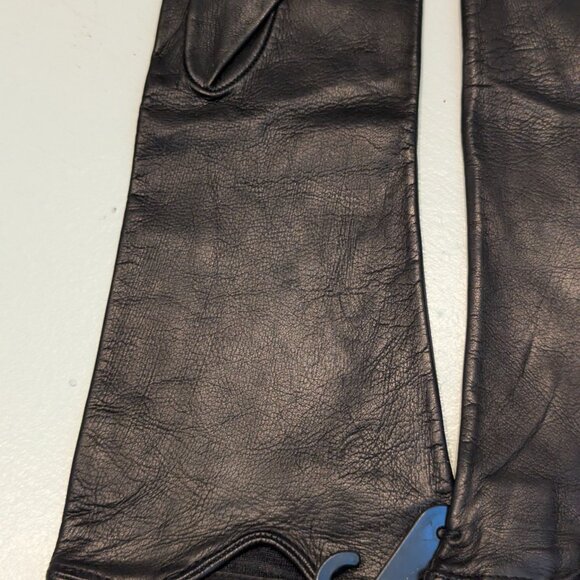 Black Italian Leather Long Gloves - Picture 5 of 7